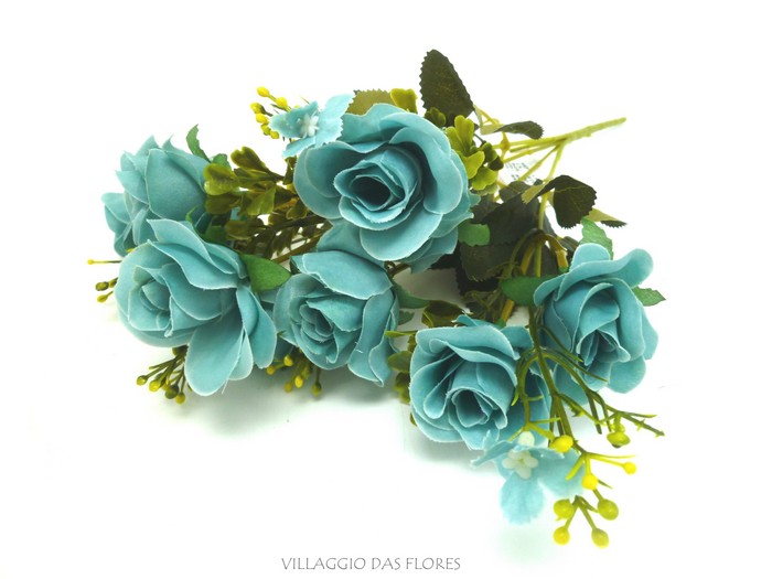 LK0006-75 BUQUÊ DE ROSA COR AZUL TIFFANY - Villaggio das Flores